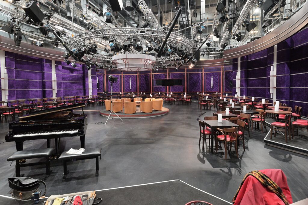 grand piano in a tv studio